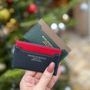 [フレンチカーフ] <br>コンパクトカードケース<br>color：ネイビー×レッド