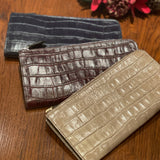 [Croc pattern] <br>L zip long wallet<br>color: dark brown