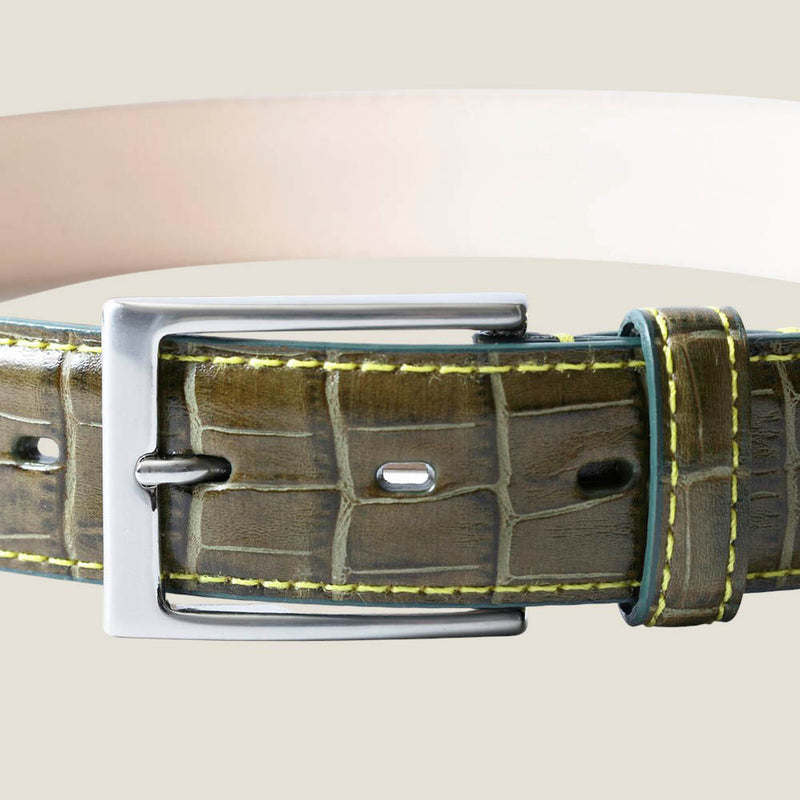 [クロコパターンレザー] <br>35mmベルト<br>color：カーキ