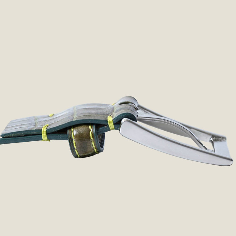 [クロコパターンレザー] <br>35mmベルト<br>color：カーキ
