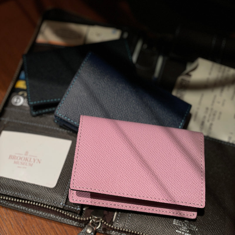 [French calf] <br>Through gachi card case<br>Color: Navy x Turquoise Stitch