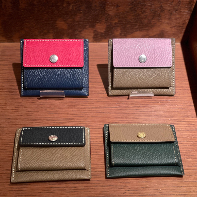 [French calf] <br>Mini -snap wallet<br>color: Fuchsha Pink x Ink Blue