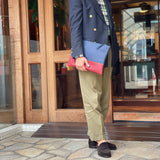 [フレンチカーフ] <br>コンビ　クラッチバッグ<br>color：インクブルー×レッド<br>【受注生産】