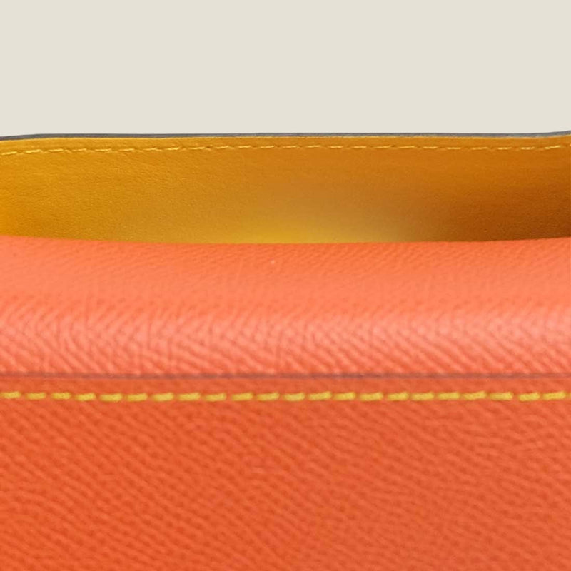 [フレンチカーフ] <br>通しマチカードケース<br>color：オレンジ