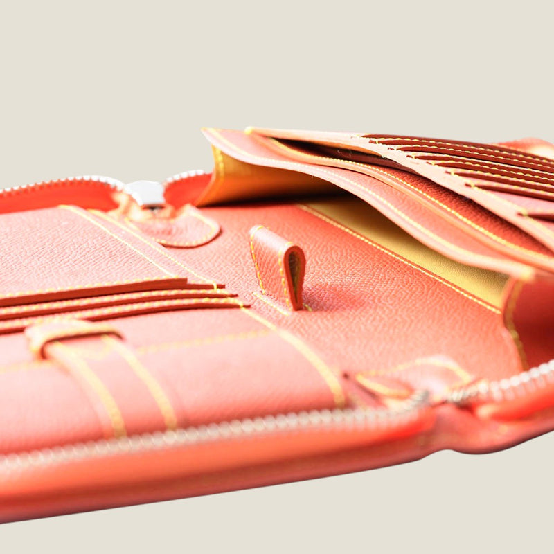 [フレンチカーフ] <br>パスポートケース <br>color：オレンジ