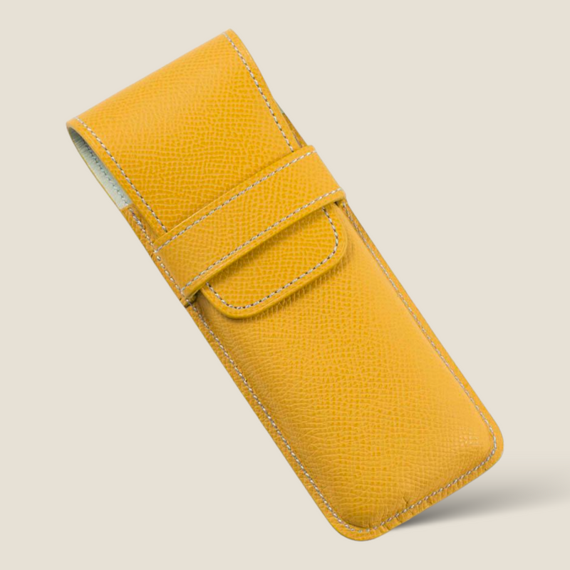 [French calf] <br>3 pen case<br>color: Yellow<br>【Build-to-order manufacturing】