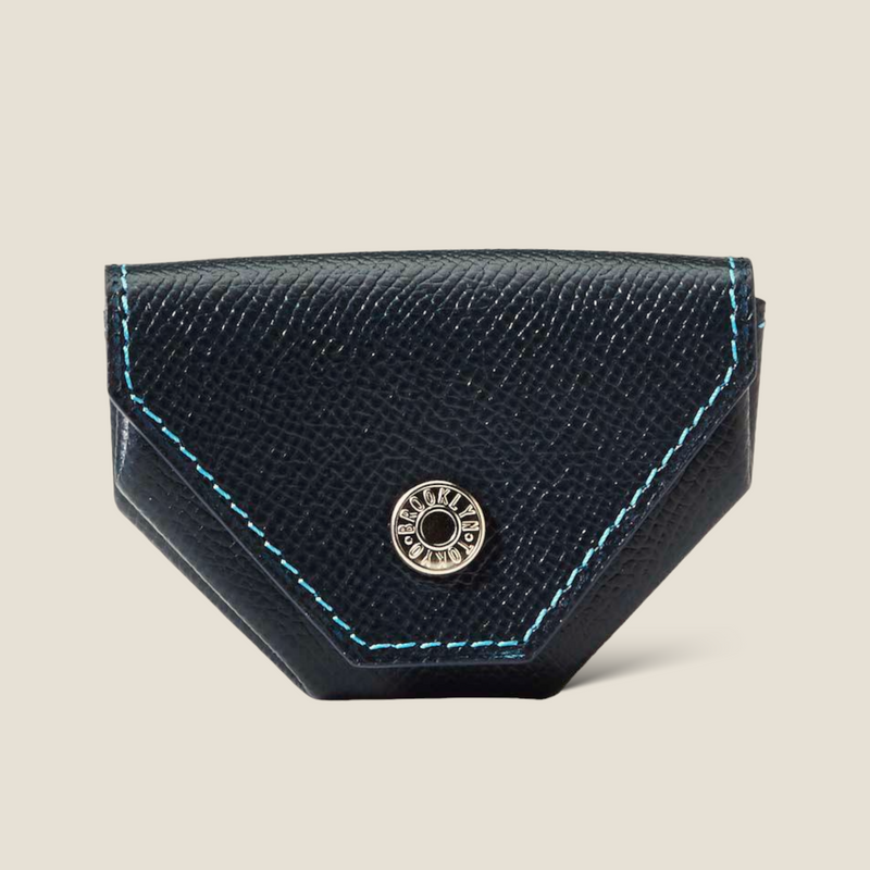 [French calf] <br>Snap coin case<br>Color: Navy x Turquoise Stitch