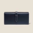 [French calf] <br>Long wallet with belt<br>color: Navy x off -white stitch