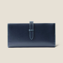 [French calf] <br>Long wallet with belt<br>Color: Navy x Turquoise Stitch<br>【Build-to-order manufacturing】