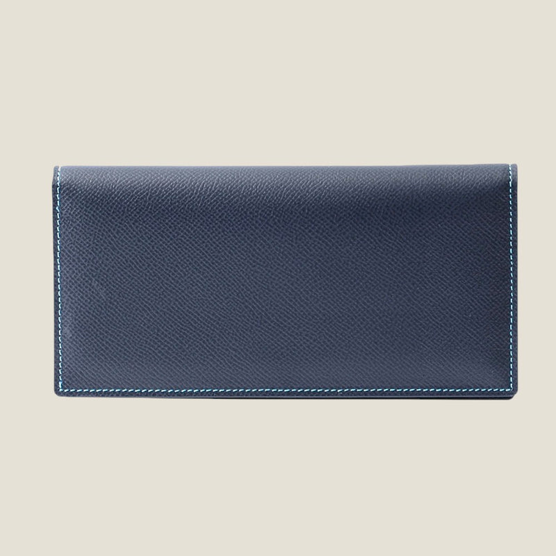 [フレンチカーフ] <br>ロングウォレット(小銭入れなし)<br>color：ネイビー<br>【受注生産】