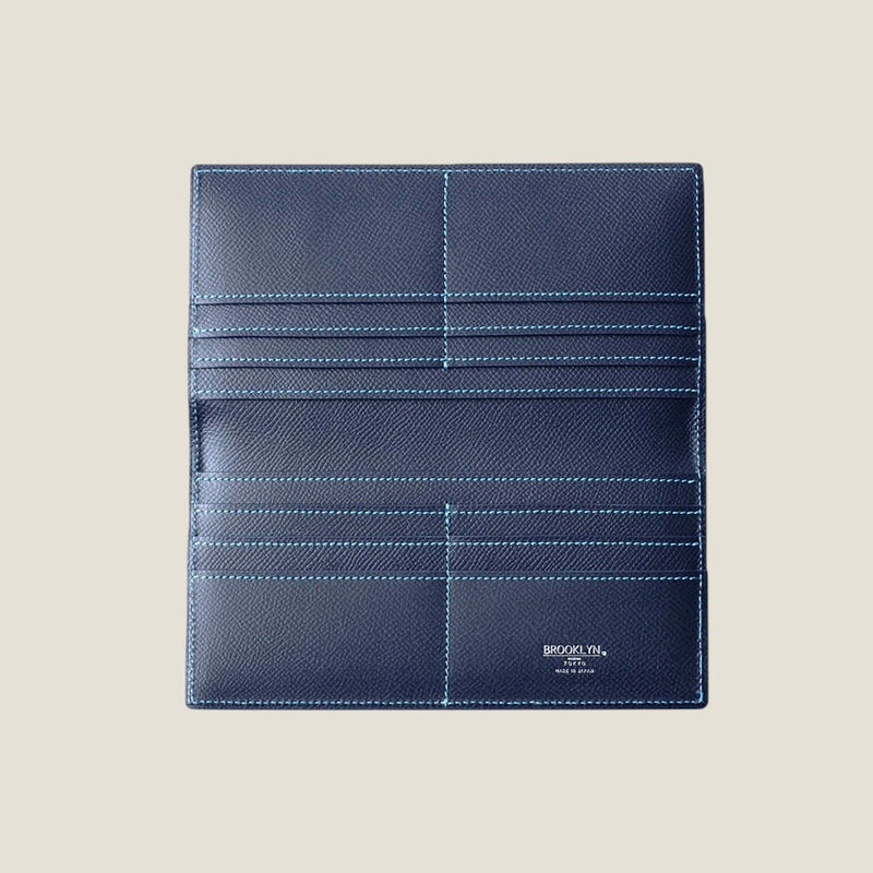 [フレンチカーフ] <br>ロングウォレット(小銭入れなし)<br>color：ネイビー<br>【受注生産】