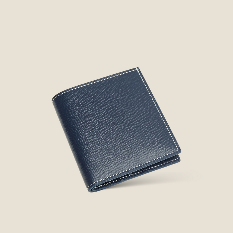 [French calf] <br>Mini wallet<br>color: Navy x off -white stitch<br>【Build-to-order manufacturing】