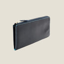 [French calf] <br>L Zip long wallet<br>Color: Navy x Turquoise Stitch
