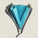 [French calf] <br>L Zip long wallet<br>Color: Navy x Turquoise Stitch