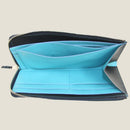 [French calf] <br>L Zip long wallet<br>Color: Navy x Turquoise Stitch