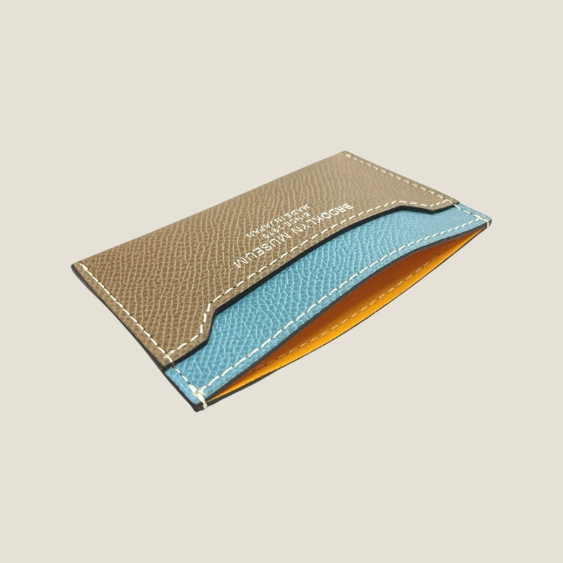 [フレンチカーフ] <br>コンパクトカードケース<br>color：トープ×ジーンブルー