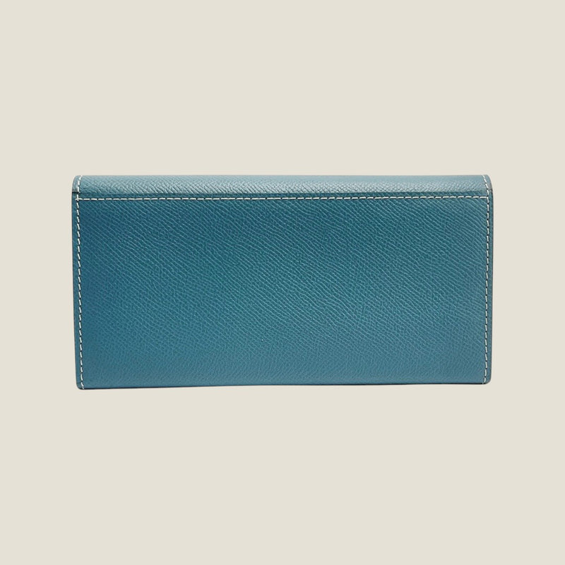 [French calf] <br>Flap long wallet<br>color: Gene Blue
