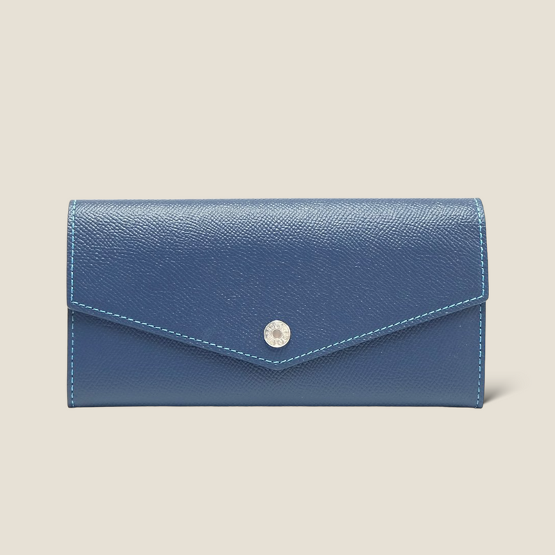 [French calf] <br>Flap long wallet<br>color: Ink blue<br>【Build-to-order manufacturing】