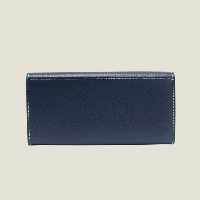 [French calf] <br>Flap long wallet<br>color: Navy x off -white stitch