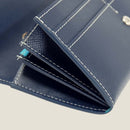 [French calf] <br>Flap long wallet<br>color: Navy x off -white stitch