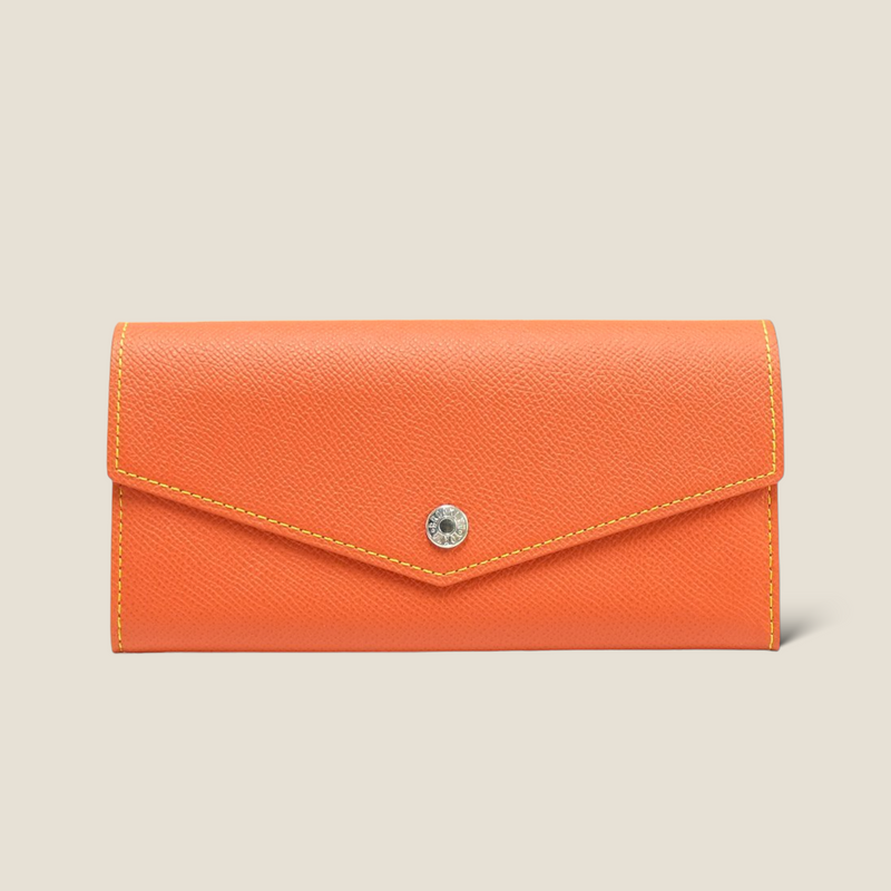 [French calf] <br>Flap long wallet<br>color: Orange<br>【Build-to-order manufacturing】