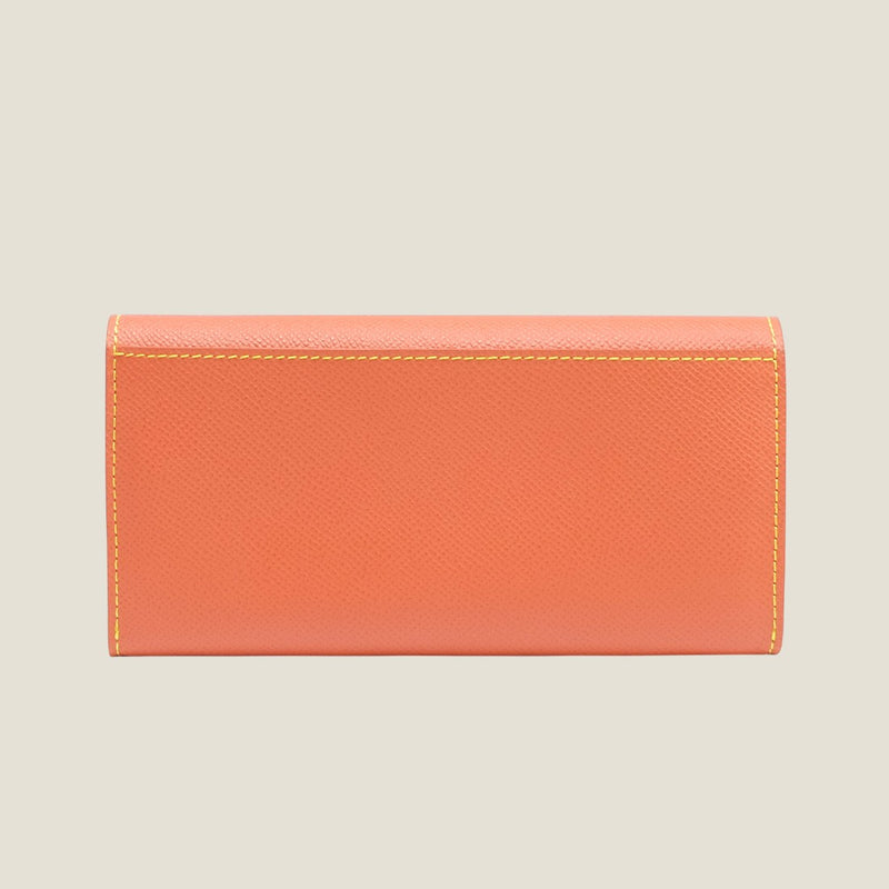 [フレンチカーフ] <br>フラップロングウォレット<br>color：オレンジ<br>【１０月下旬入荷予定】