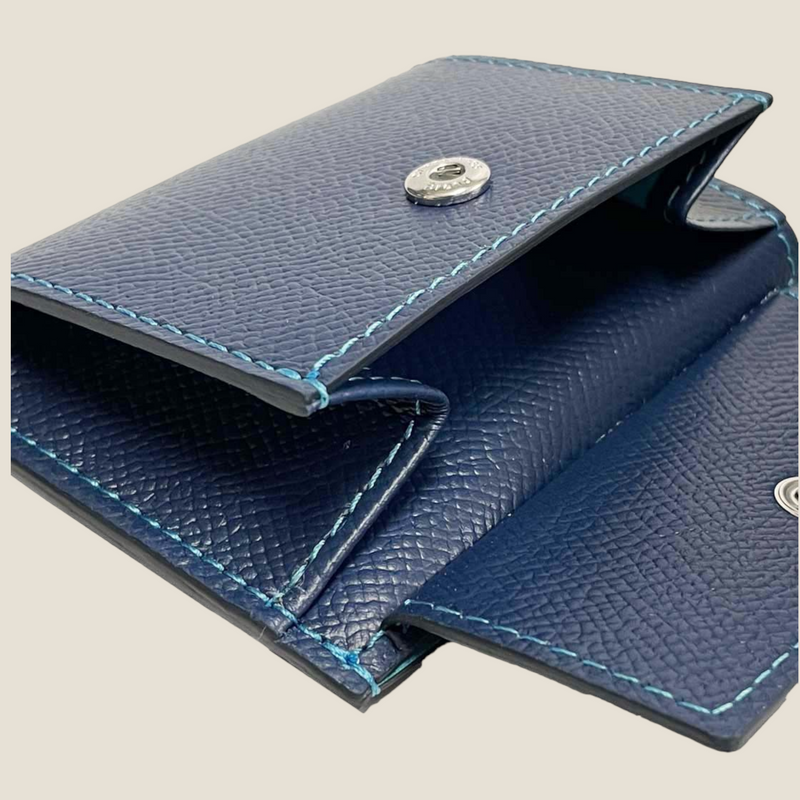 [French Calf] <br> Mini Snap Wallet <br> Color: Ink blue