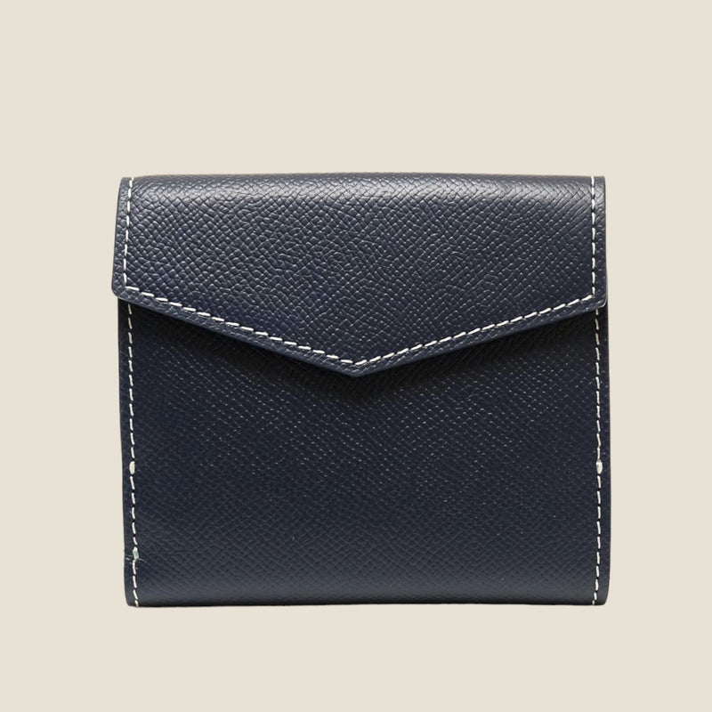 [French calf] <br>Hook -up wallet<br>color: Navy x off stitch