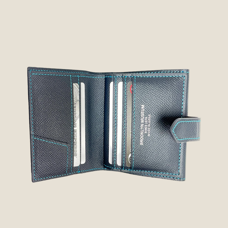 [French calf] <br>Hook -up wallet<br>Color: Navy x Turquoise Stitch