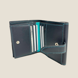[French calf] <br>hookup wallet<br>Color: Navy x Turquoise stitch