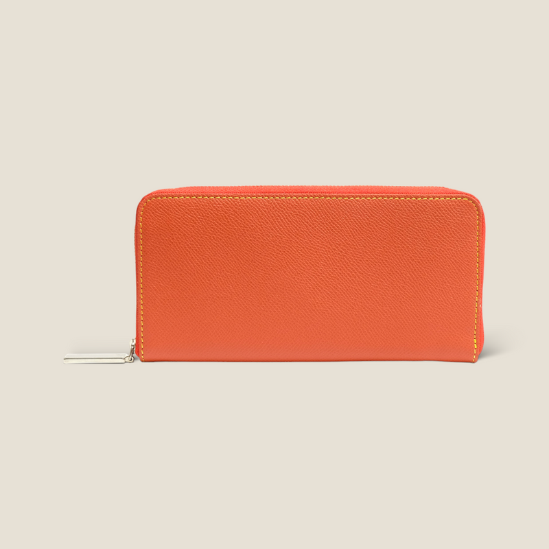 [French calf] <br>Round zip long <slim><br>color: Orange<br>【Build-to-order manufacturing】
