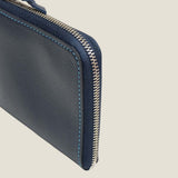 [French calf] <br>Half L zip wallet<br>color: navy