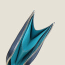 [フレンチカーフ] <br>ハーフLジップウォレット<br>color：ネイビー×ターコイズステッチ<br>【１０月下旬入荷予定】