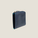 [フレンチカーフ] <br>ハーフLジップウォレット<br>color：ネイビー×ターコイズステッチ<br>【１０月下旬入荷予定】