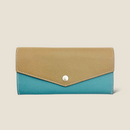 [French calf] <br>Flap long wallet<br>Color: Tope x Gene Blue