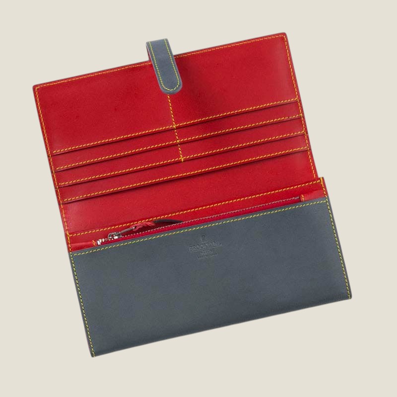 [Yamato] <br>Long wallet with belt<br>Color: Gray x Red
