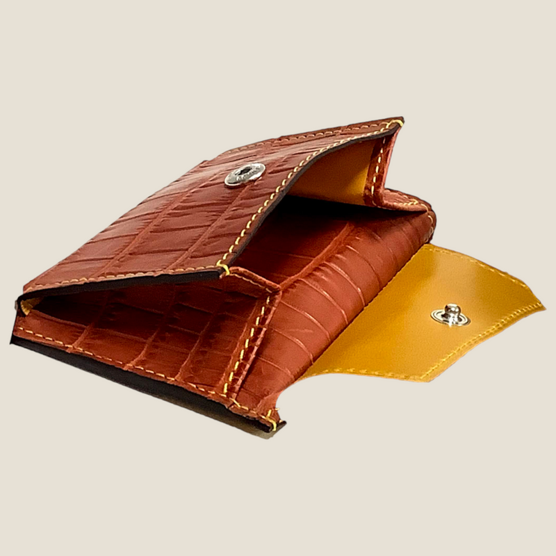 [Color crocodile] <br>Mini -snap wallet <br>color: Orange