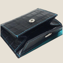 [Croco pattern leather] <br>Mini -snap wallet<br>Color: Navy x Turquoise Stitch