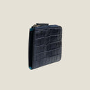 [クロコパターンレザー] <br>ハーフLジップウォレット<br>color：ネイビー<br>【１０月下旬入荷予定】
