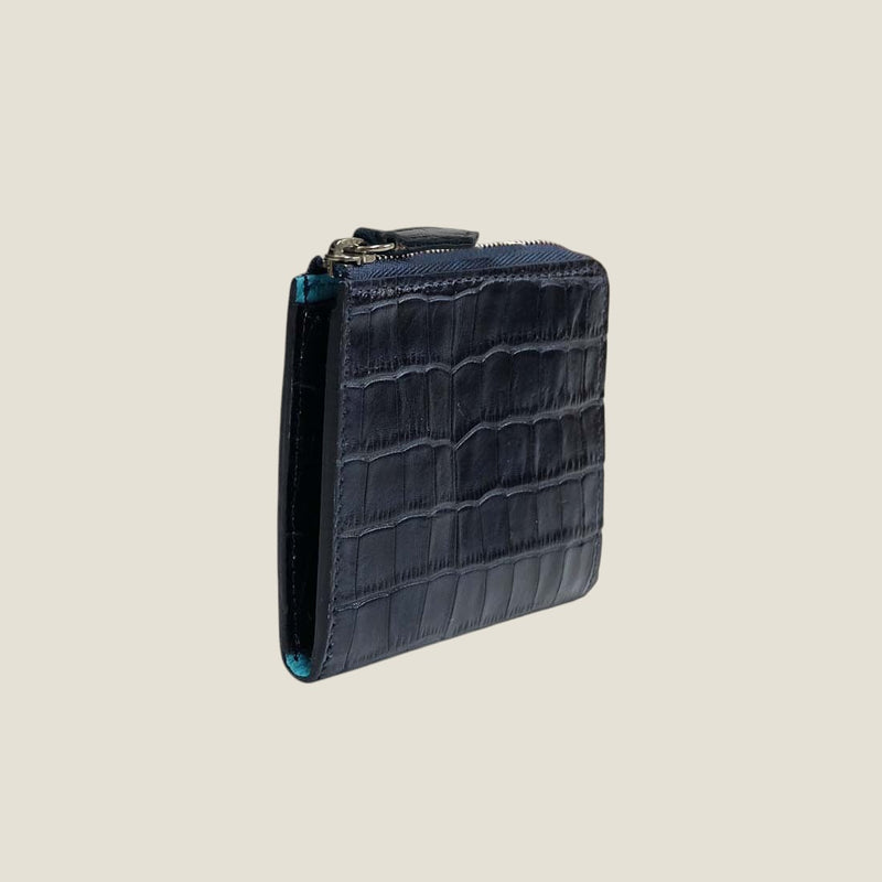 [クロコパターンレザー] <br>ハーフLジップウォレット<br>color：ネイビー<br>【１０月下旬入荷予定】