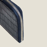 [Croc pattern leather] <br>Half L zip wallet<br>color: navy