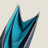 [クロコパターンレザー] <br>ハーフLジップウォレット<br>color：ネイビー