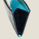 [クロコパターンレザー] <br>ハーフLジップウォレット<br>color：ネイビー