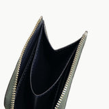 [クロコパターンレザー] <br>ハーフLジップウォレット<br> color：カーキ 背景統一