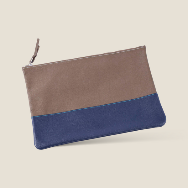 フレンチカーフ] コンビ クラッチバッグcolor：トープ×インクブルー