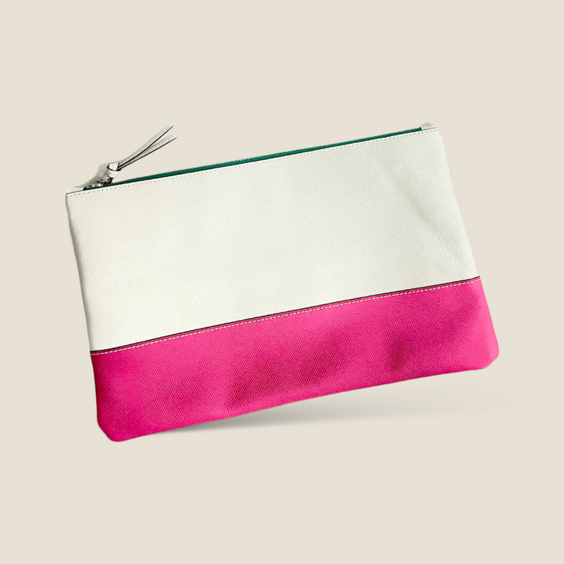 [French calf] <br>Combination clutch bag<br>color: White x pink