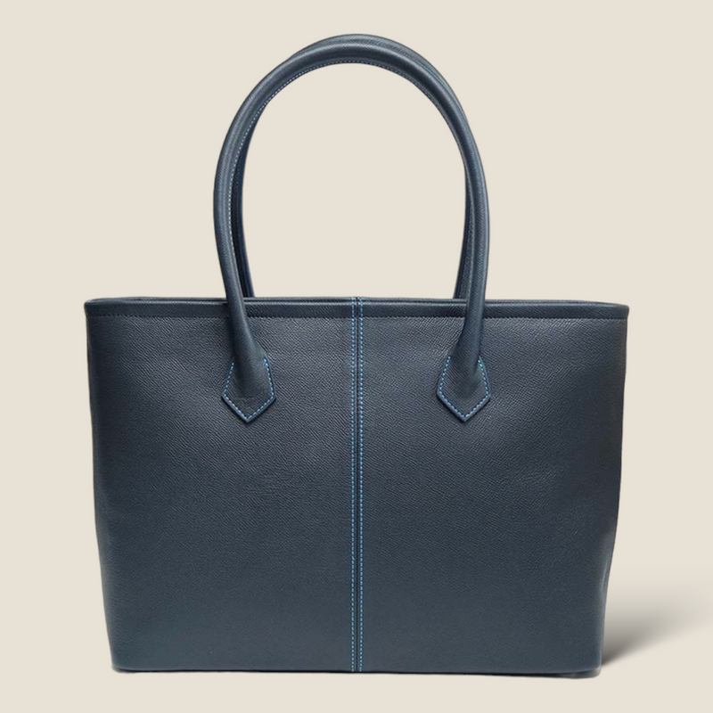 [French calf] <br>Medium tote bag<br>Color: Navy x Turquoise Stitch