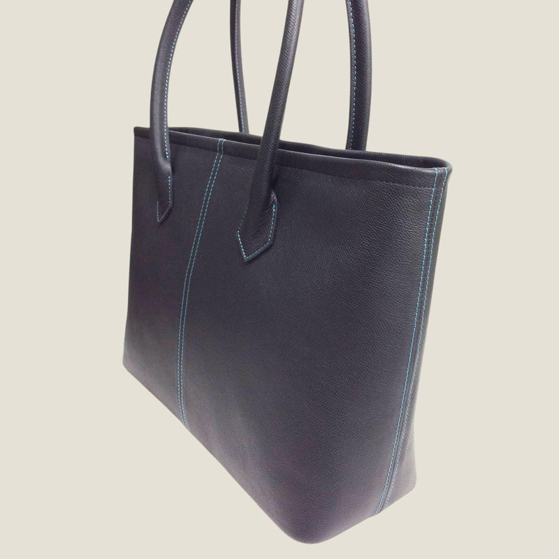 [フレンチカーフ] <br>ロワイヤルMトートバッグ<br>color：ネイビー×ターコイズステッチ×内装ネイビー