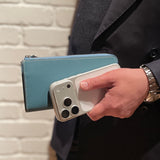 [French calf] <br>L zip long wallet<br>color: Jean blue