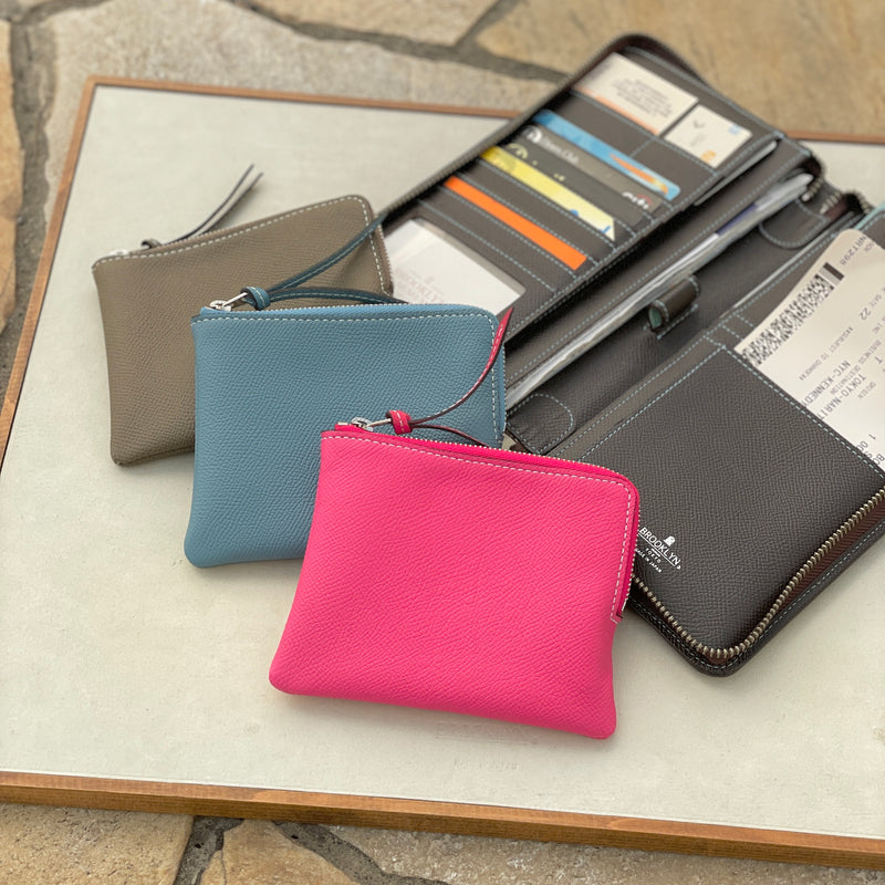 [French calf] <br>Pouch S<br>color: Aqua Blue